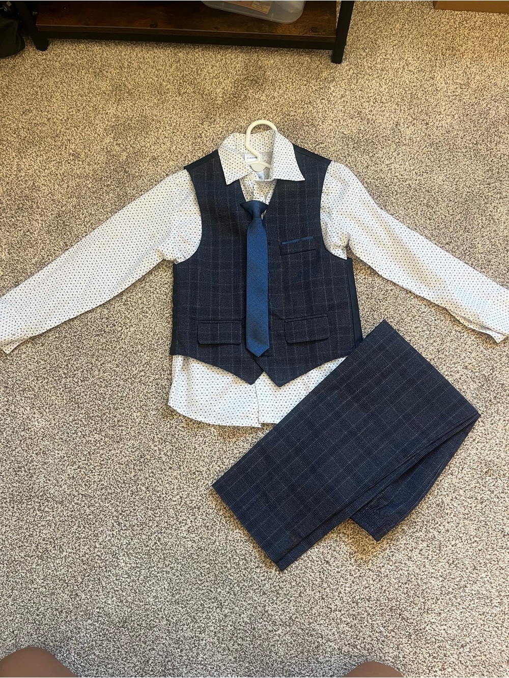 Calvin Klein Boys Navy Plaid Vest, Pants & Blue Tie Set
